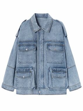 Light Wash Denim Utility Jacket - Light Blue